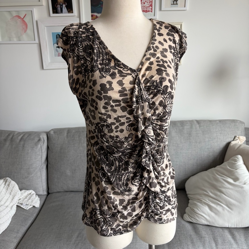 Banana Republic Beige and Black Patterned Blouse